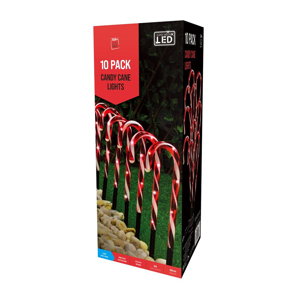 festive magic 50 led cady cane path lights - pack of 10