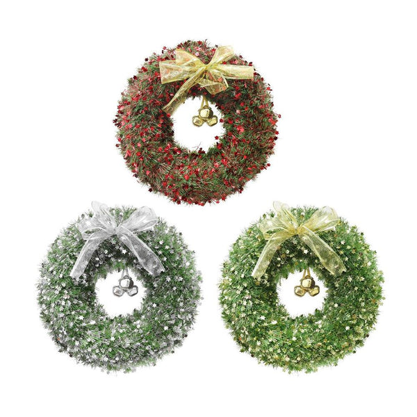 Tinsel Wreath Stars With Bells And Bow |40cm