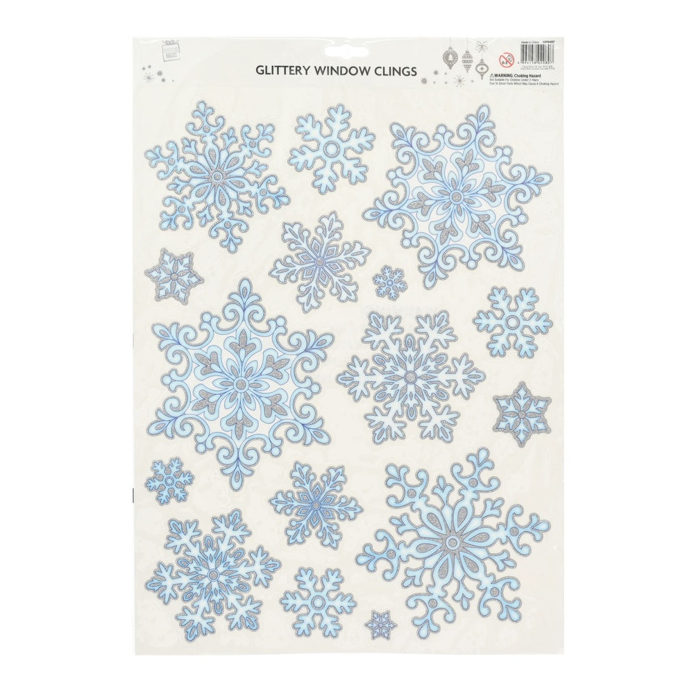 Christmas Glitter Snowflake Window Cling - PVC Material - 29x38cm