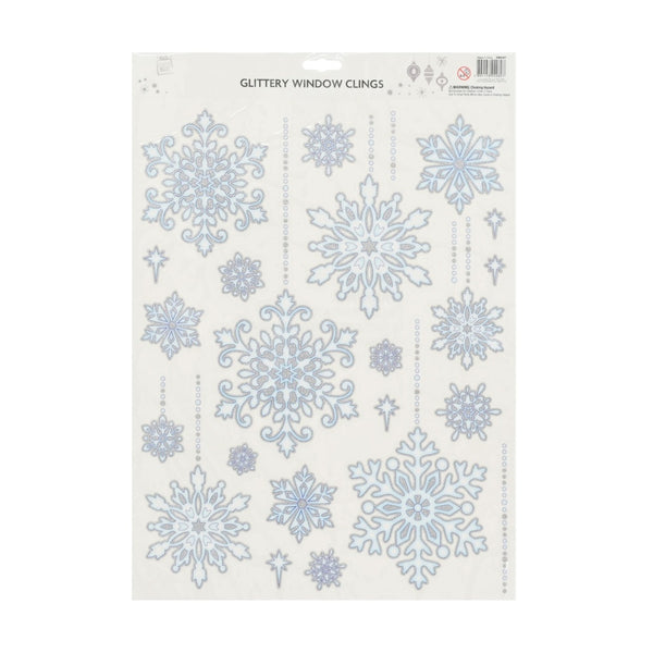 Christmas Glitter Snowflake Window Cling - PVC Material - 29x38cm