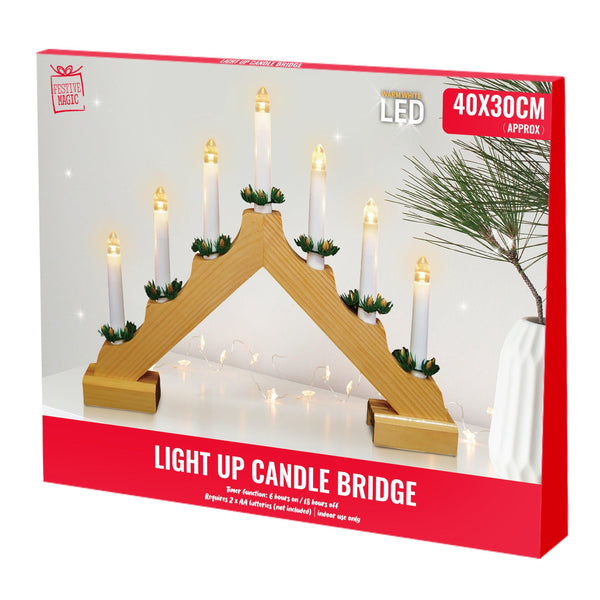 LED Candle Bridge 7pc Wood Timer | 40 x 30cm Box - Choice Stores 