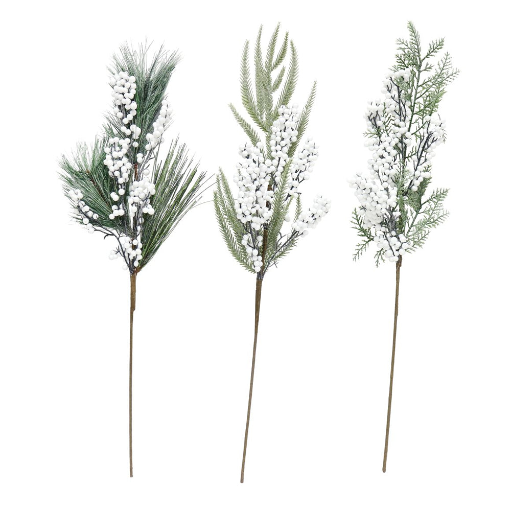 festive magic assorted style pine tip spray with white berries - 67cm