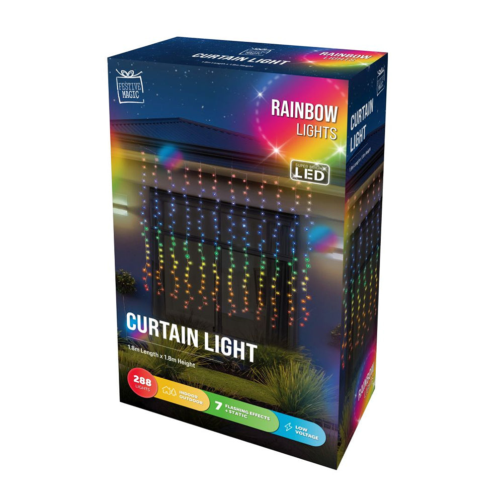 festive magic 288 rainbow led curtain christmas lights - 8 functions