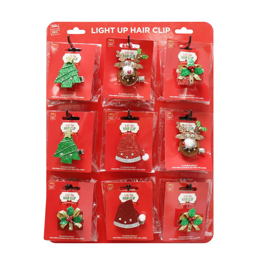 festive magic assorted christmas light up hair clip