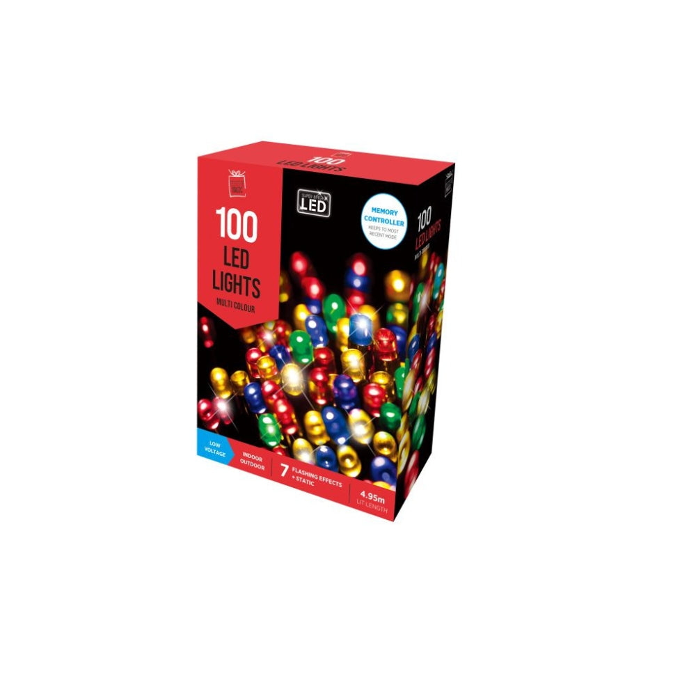 festive magic 100 multicoloured led christmas lights - 8 functions
