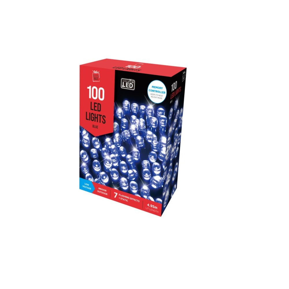 festive magic 100 blue led christmas lights - 8 functions