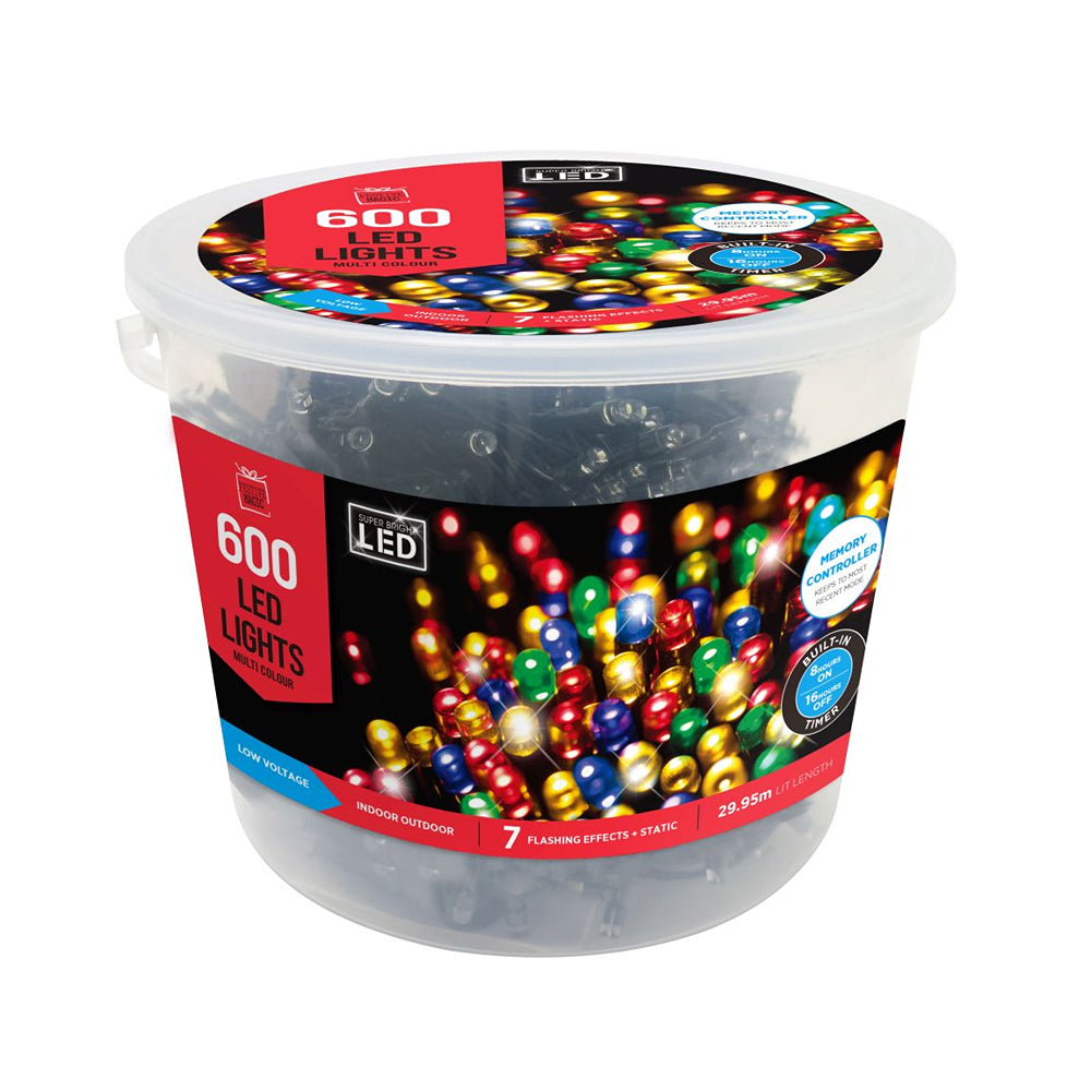 festive magic 600 multicoloured led timer christmas lights - 8 functions