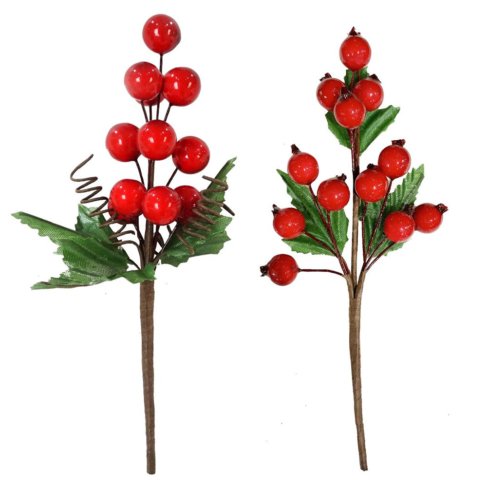 festive magic assorted berry and twig picks - 17cm