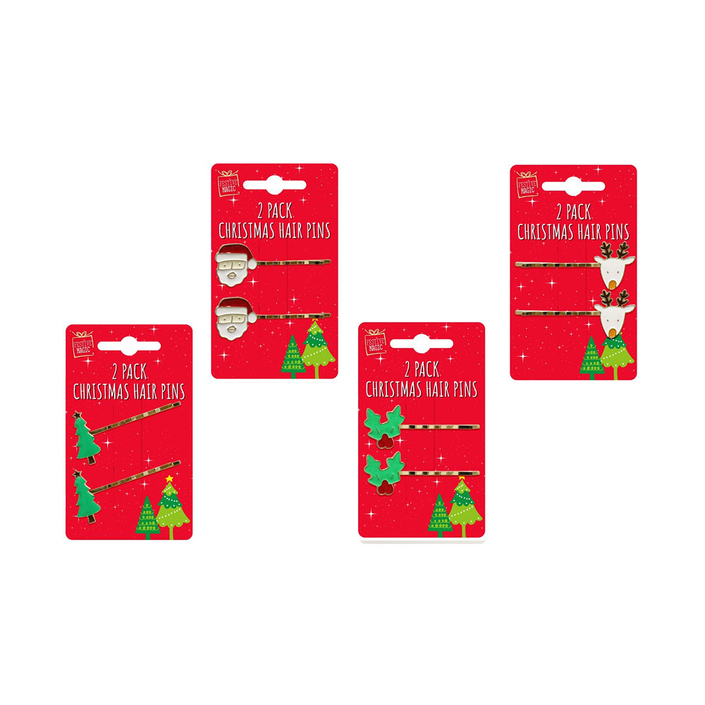 festive magic assorted christmas hair clips - pack of 2