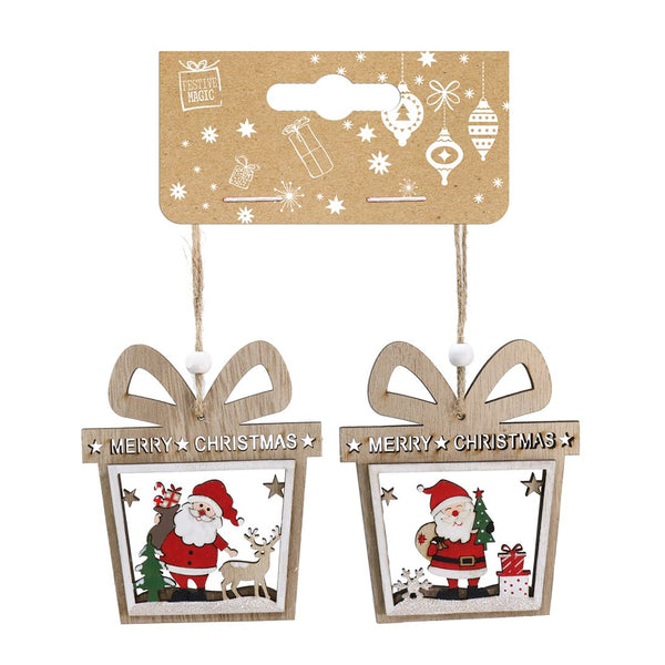 Hanging Christmas Santa Decorations | 11cm, Assorted Designs, Jute String