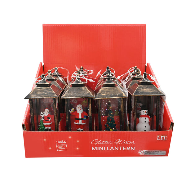 LED Glitter Water Mini Lantern | 13cm, Assorted Designs, Warm White