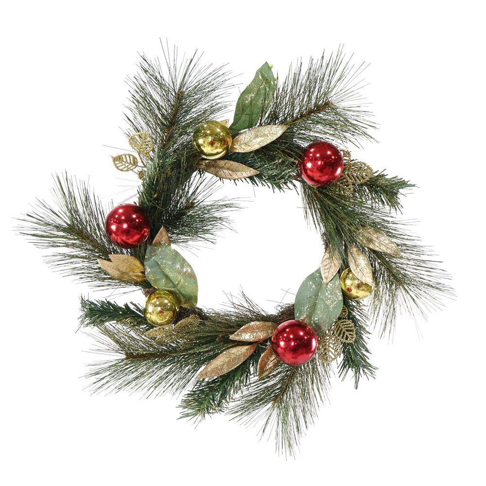 festive magic gold glitter pine wreath with baubles - 31cm