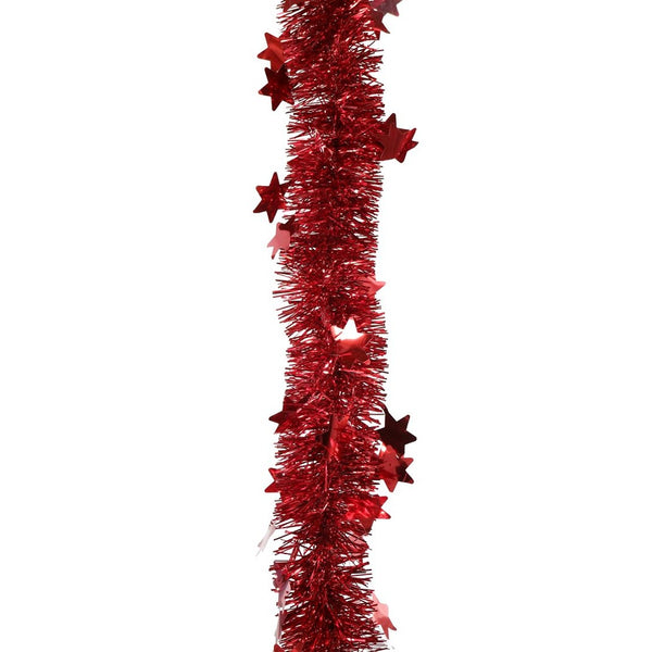 Festive Magic Red Star Christmas Tinsel Garland - 2m, Metallic Finish