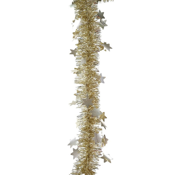 Festive Magic Champagne Gold Die-Cut Star Christmas Tinsel Garland - 2m