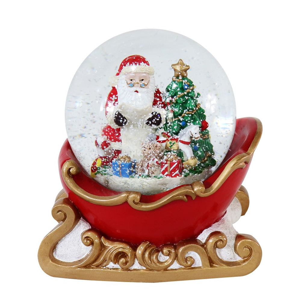 festive magic musical santa sleigh snowglobe - 16-5cm