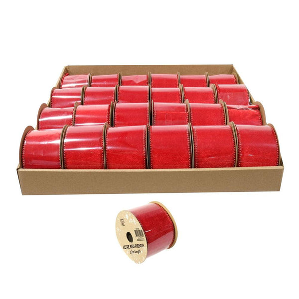 Red Velvet Beaded Ribbon | 6.3cm  x  2.7m