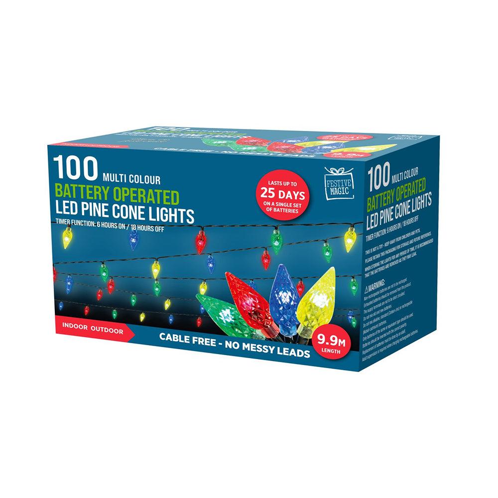 Led Timer Pine Cone Lights 100 Multi Colour