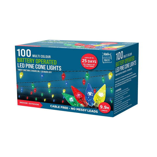 Led Timer Pine Cone Lights 100 Multi Colour