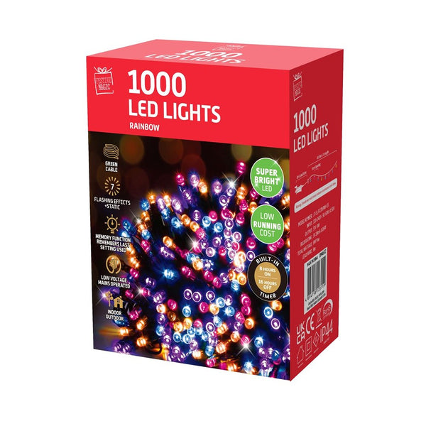 Christmas Rainbow Chaser LED String Lights | 1000 LEDs, 7 Effects, Timer