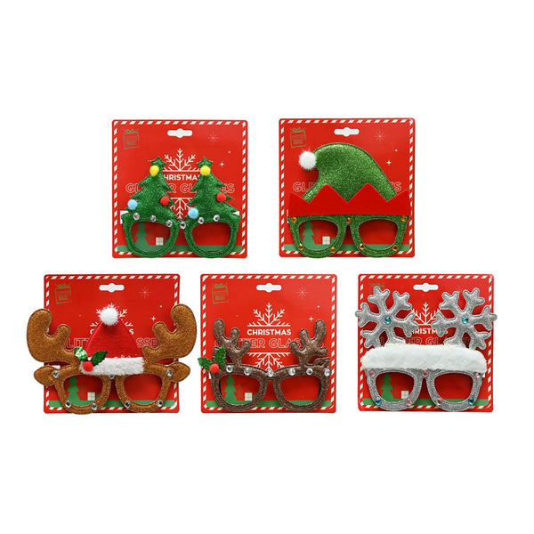 Christmas Novelty Glasses | 5 Assorted Designs