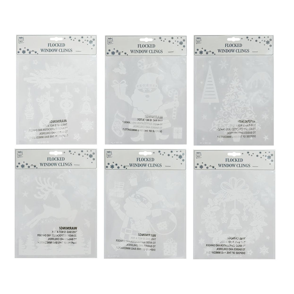 Christmas Window Flocked Stickers White | 18 x 21cm, Assorted Designs