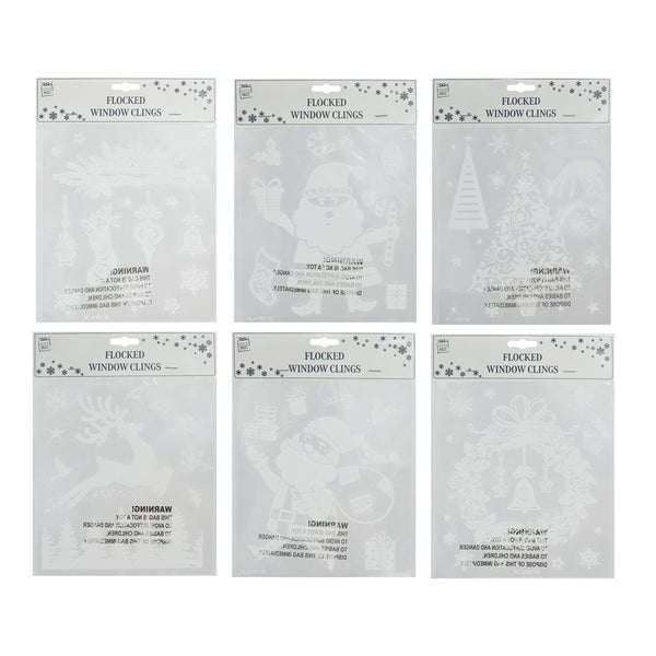 Christmas Window Flocked Stickers White | 18 x 21cm, Assorted Designs