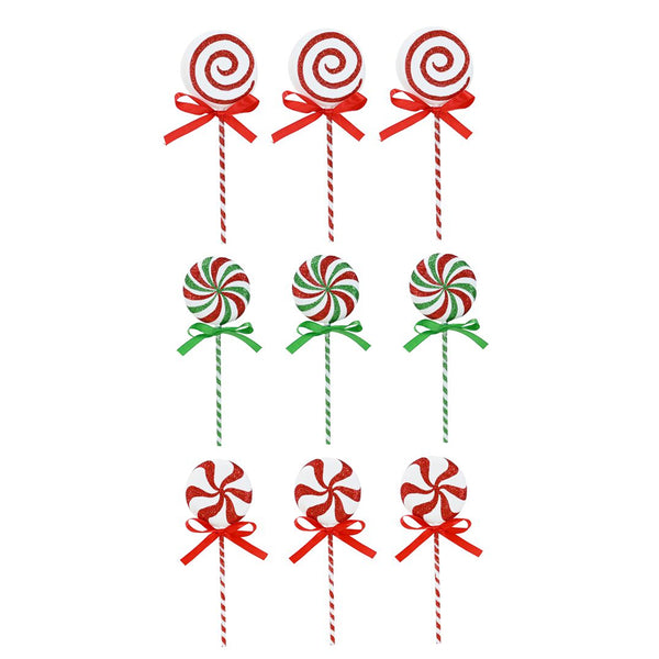 Lollipop Pick Assorted Designs | Glitter and Spiral Striped Stick, Sateen Ribbon Bow