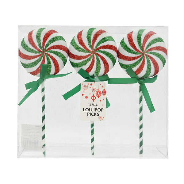 Lollipop Pick Assorted Designs | Glitter and Spiral Striped Stick, Sateen Ribbon Bow