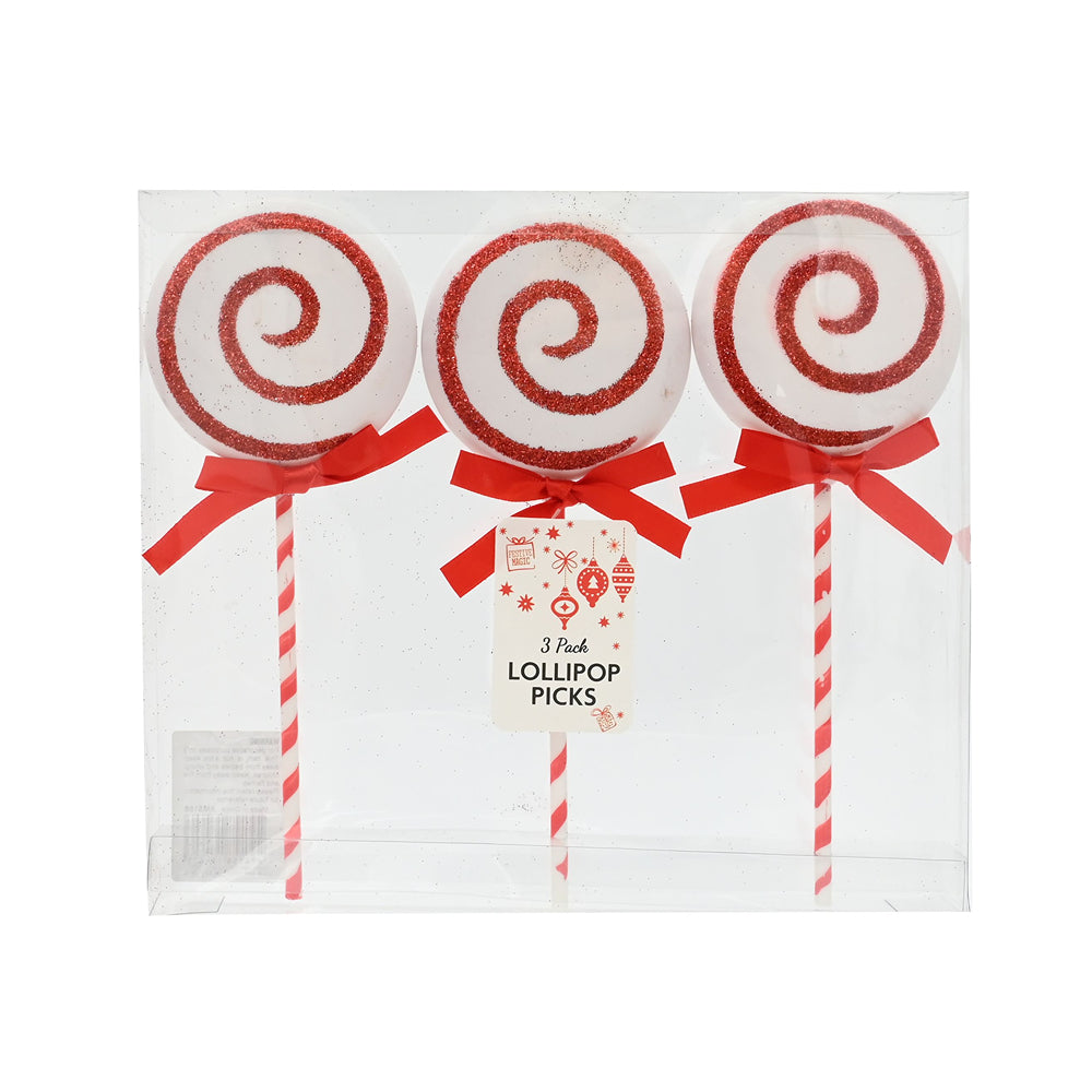Lollipop Pick Assorted Designs | Glitter and Spiral Striped Stick, Sateen Ribbon Bow