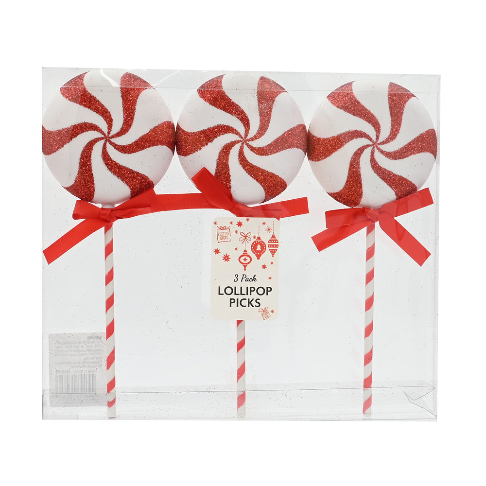 Lollipop Pick Assorted Designs | Glitter and Spiral Striped Stick, Sateen Ribbon Bow