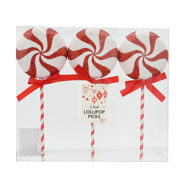 Lollipop Pick Assorted Designs | Glitter and Spiral Striped Stick, Sateen Ribbon Bow