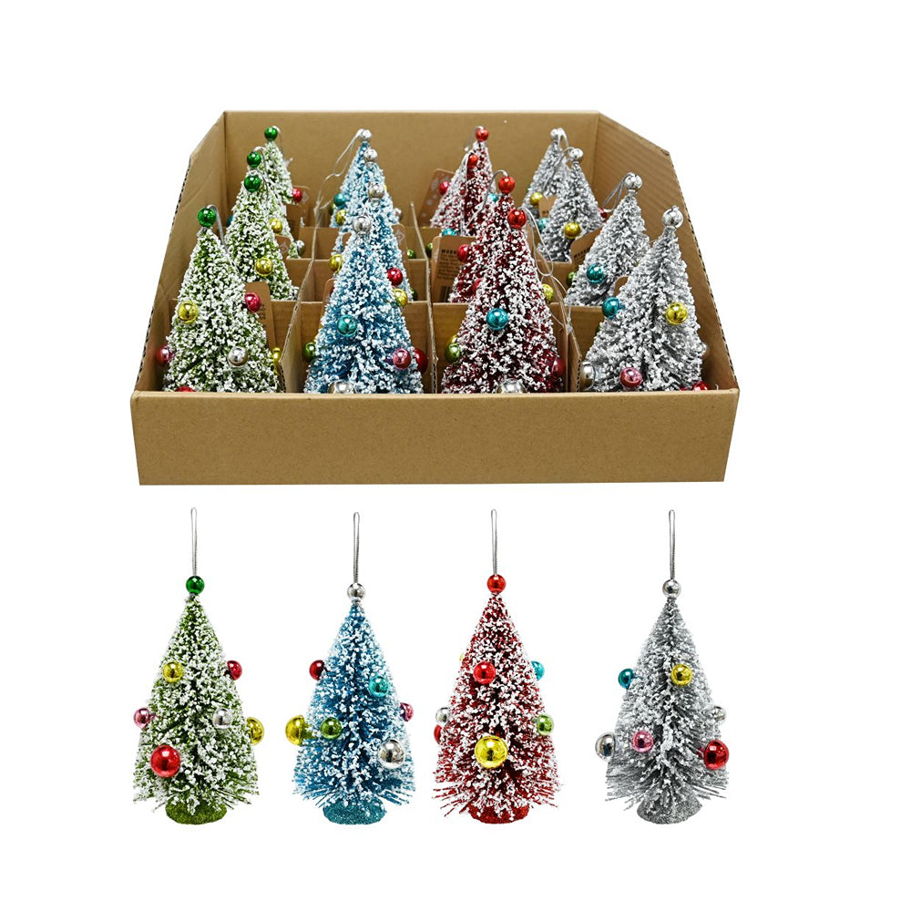 Christmas Hanging Snowy Tree Decoration with Beads - 13cm