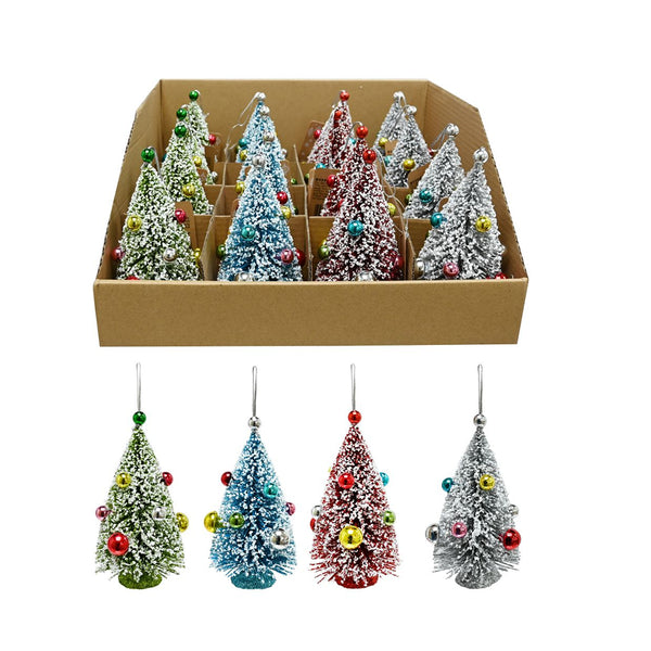 Hanging Snowy Tree Decoration with Beads | 13cm, Assorted Colours
