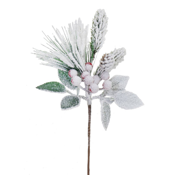 Heavy Snowy Pine Berry Pick | 30cm