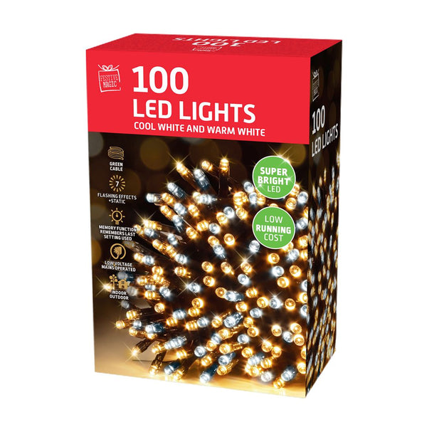 LED Lights 100 Warm White | IP20, 8 Function Controller, 5cm Spacing