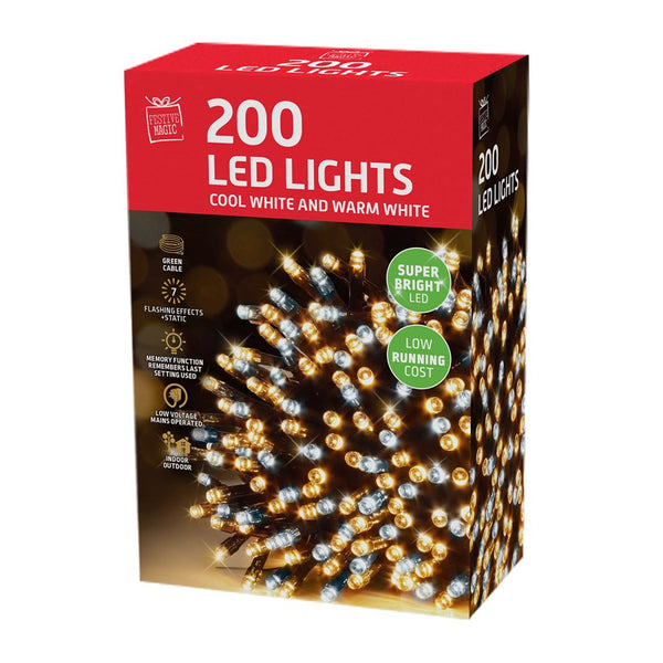 LED Lights 200 White Warm White | IP20, 8 Function Controller, 5cm Spacing