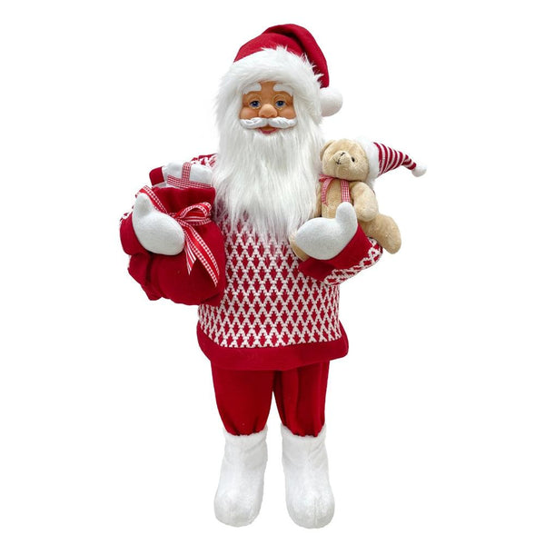 Santa with Red Knit Sweater and Teddy Bear | 90cm