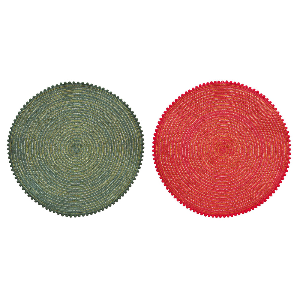 Metallic Placemat with Pom Pom Edge | 38cm, Assorted Colours