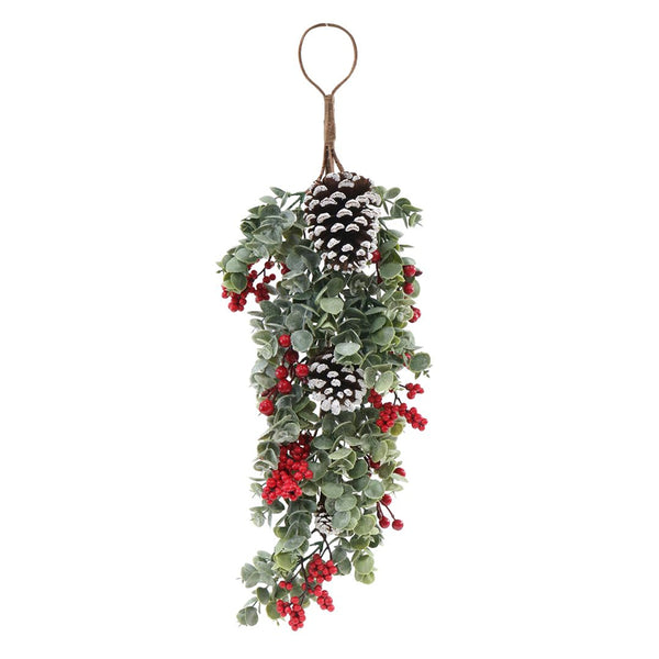 Mistletoe Berry Pinecone Swag | 60cm, 3 Pine Cones, Red Berries