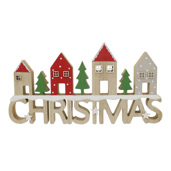 Christmas Table Sign with House Decoration | Natural, 30cm