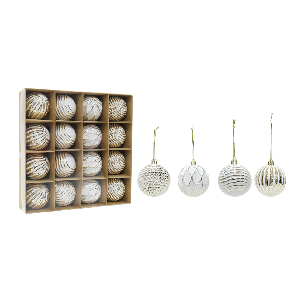 Fancy Christmas Baubles 60mm | Pack of 16, Gold, Assorted Designs