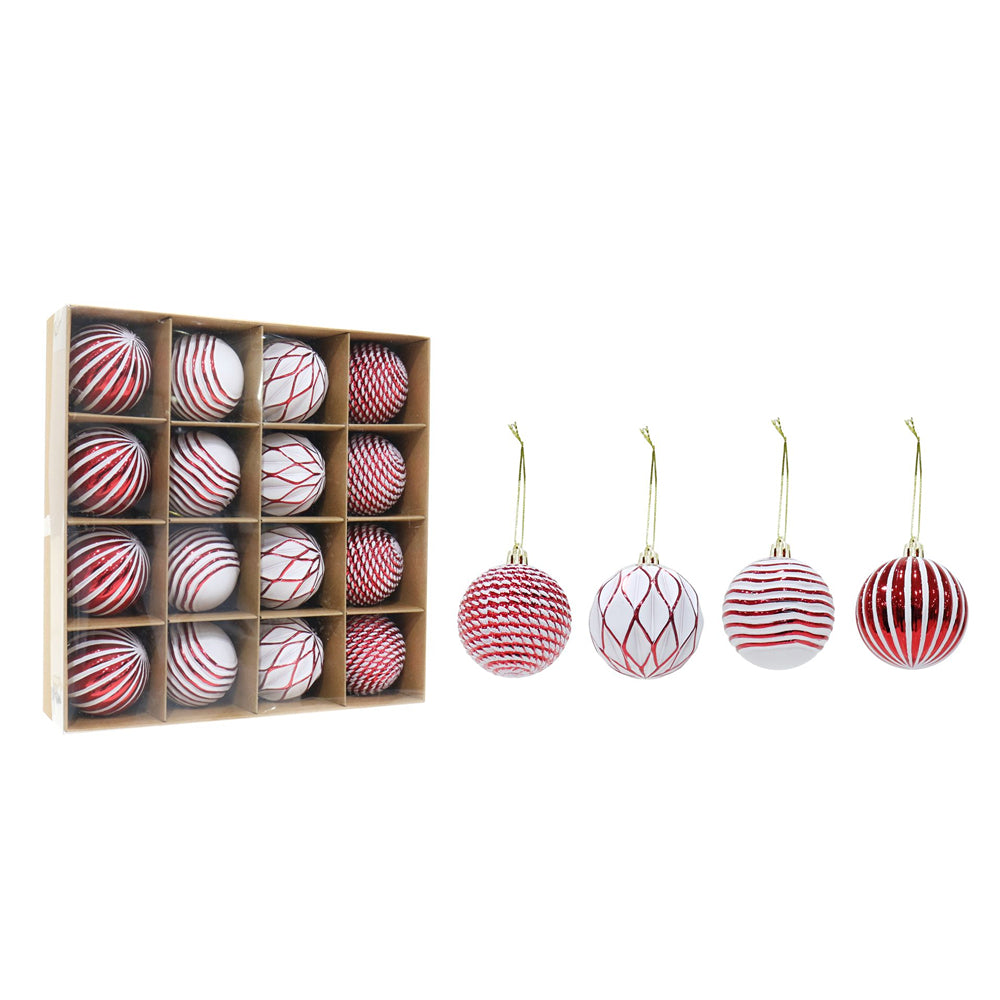 Fancy Baubles Christmas Baubles 60mm | 16 Pack, Red, Assorted Designs
