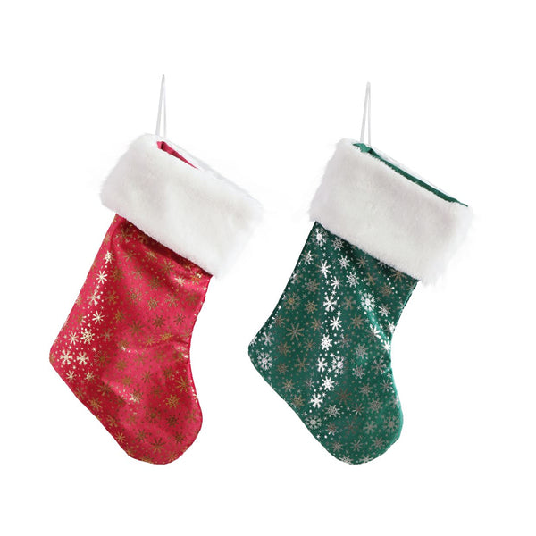 Christmas Stocking Short Plush with Foil Trim | Assorted Colours