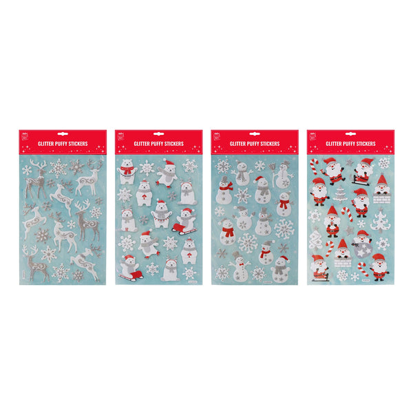 Puffy Stickers Matte Silver Glitter | Assorted Designs