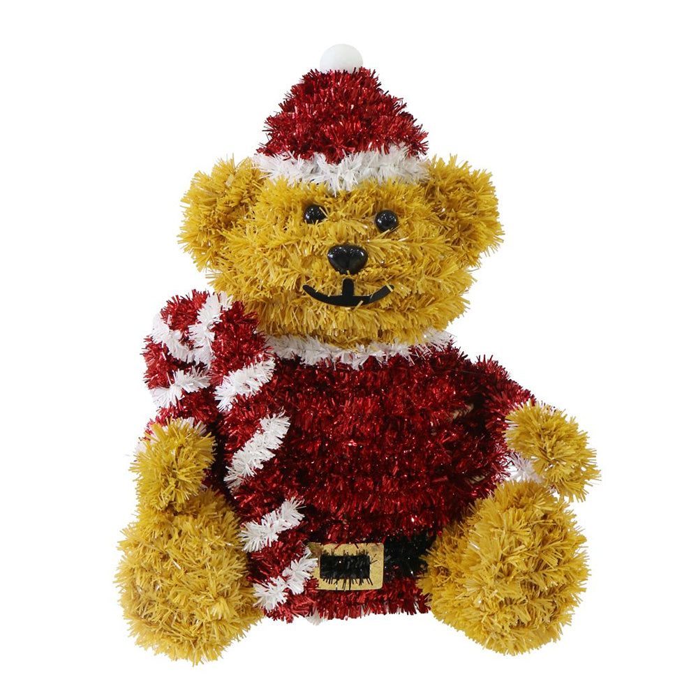 Christmas Tinsel Teddy Bear with Red Suit | 30cm, Red Hat, Candycane
