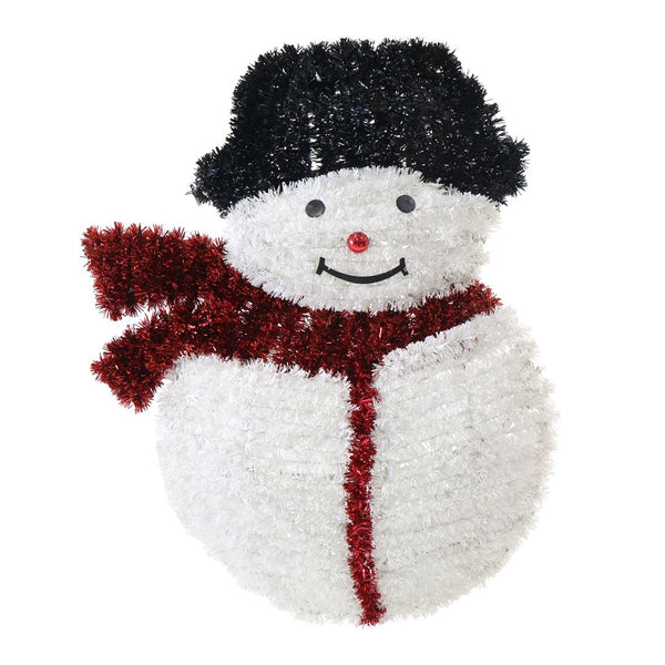 Tinsel Snowman Plaque 47cm | Red Scarf, Black Top Hat, Silver Loop