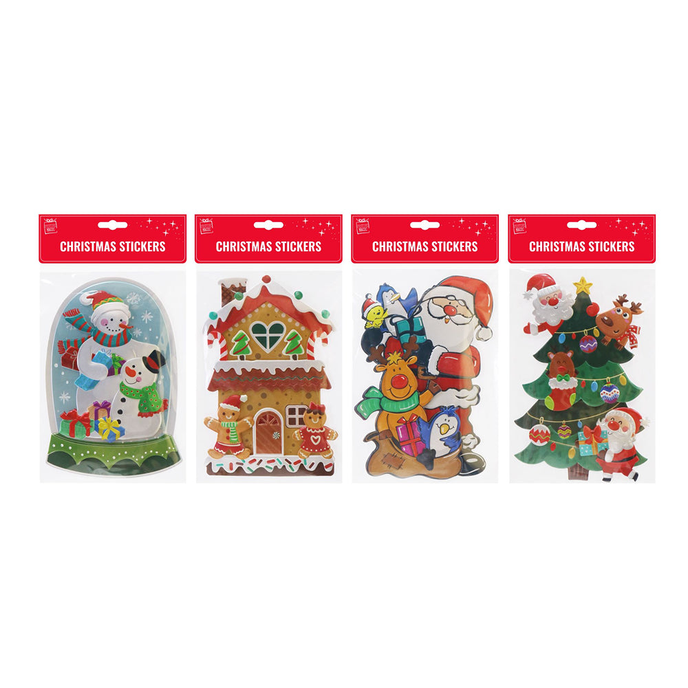 Christmas Handmade Stickers | Assorted Designs, 4 Snowman Gingerbread Santa Tree