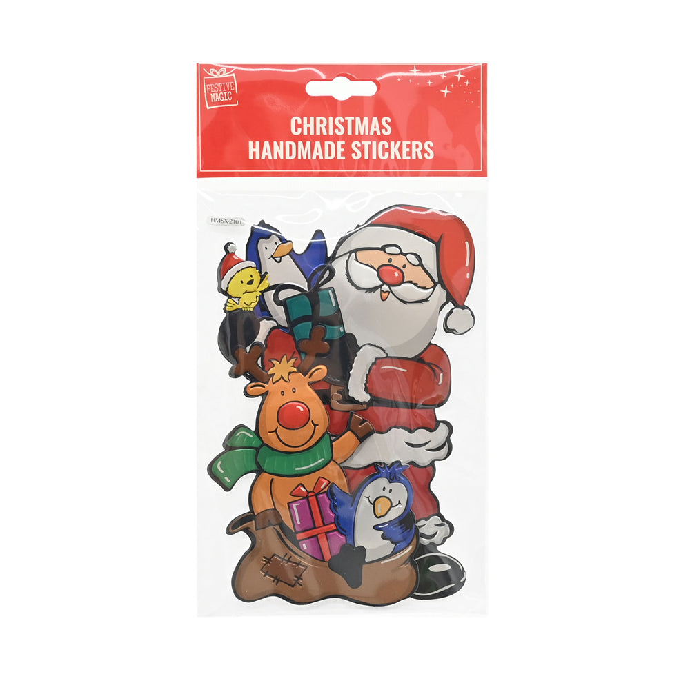 Christmas Handmade Stickers | Assorted Designs, 4 Snowman Gingerbread Santa Tree