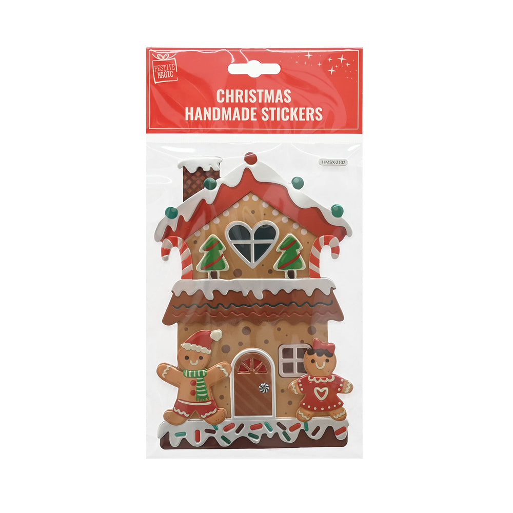 Christmas Handmade Stickers | Assorted Designs, 4 Snowman Gingerbread Santa Tree