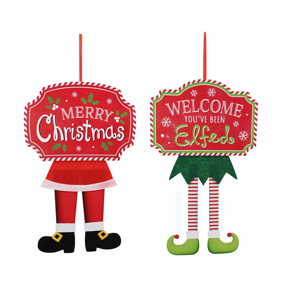 Hanging Sign Character with Foldable Feet | Assorted Designs, Santa & Elf